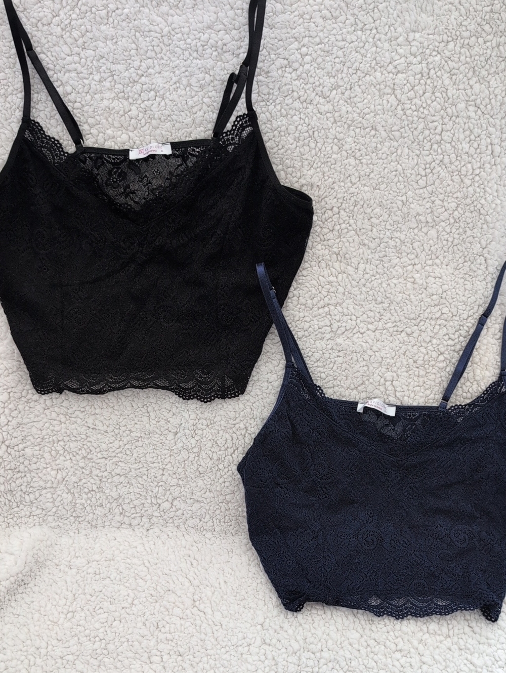(2) Pack Lace Bralette Cami Top - Black & Navy